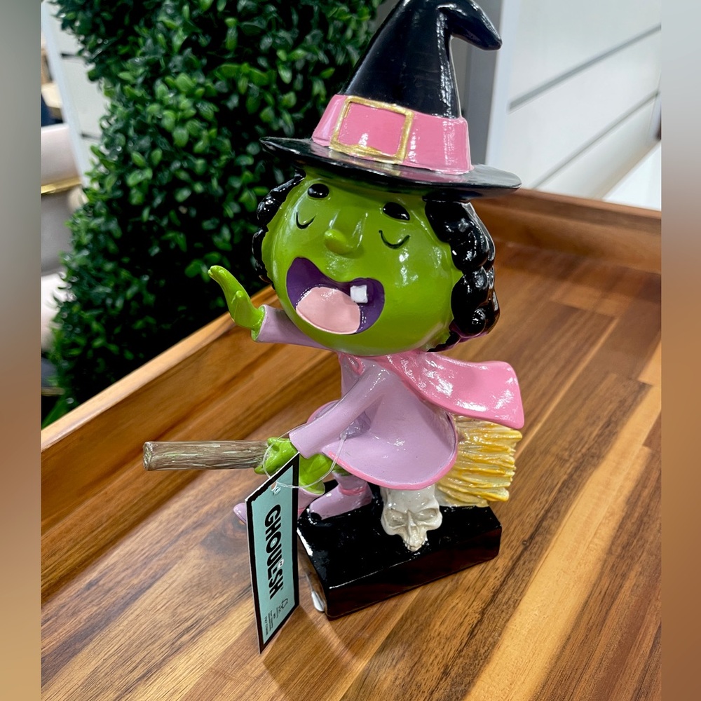 Summerween Halloween Witch on Broom Resin Tabletop Decor Ghoulish NWT